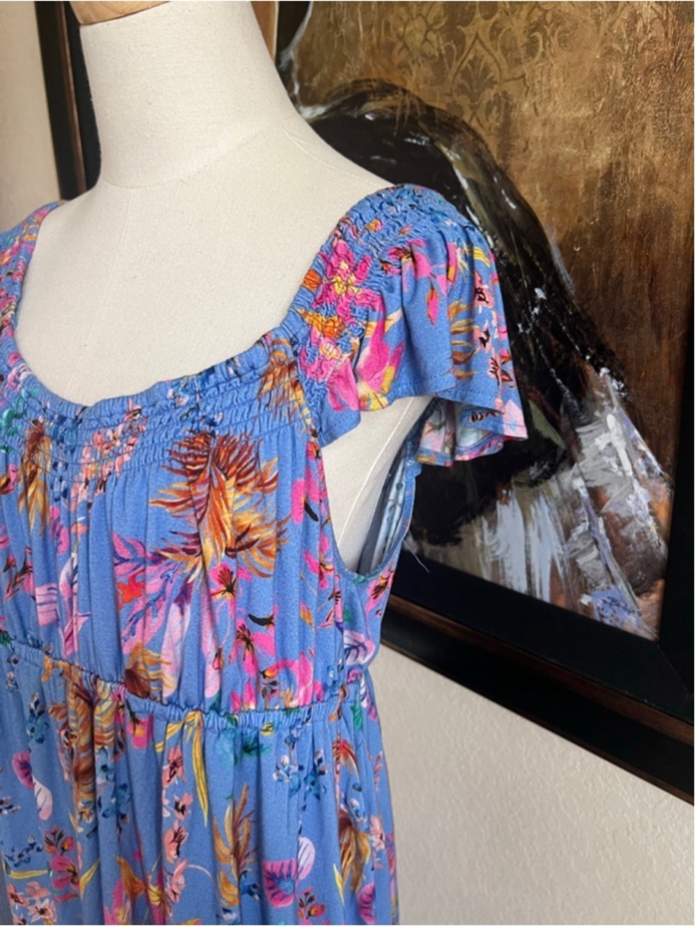 Women's Soma Blue Floral Mini Dress L - Picture 3 of 6
